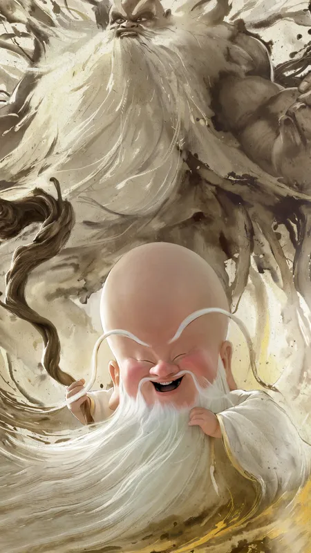 无量 仙翁 水墨 4k 高清 手机 壁纸 图片 哪吒 魔童闹海 手机壁纸