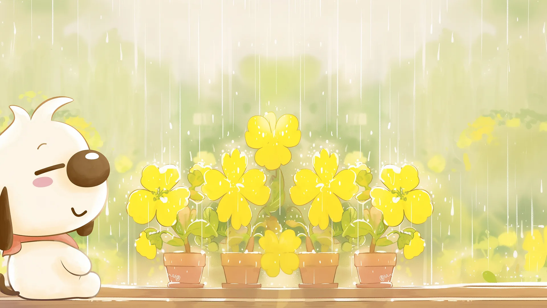 辛巴狗 花盆 花朵 带鱼屏 壁纸 2K壁纸