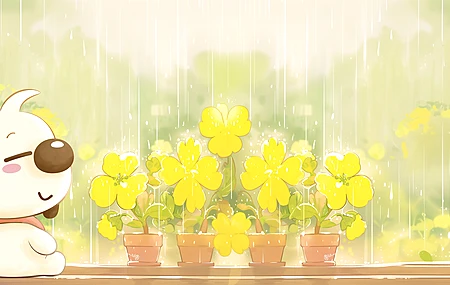 辛巴狗 花盆 花朵 带鱼屏 壁纸 2K壁纸