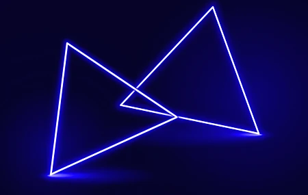 蓝色 霓虹灯 三角形 蓝色 背景 发光 抽象 数字 艺术 4K壁纸