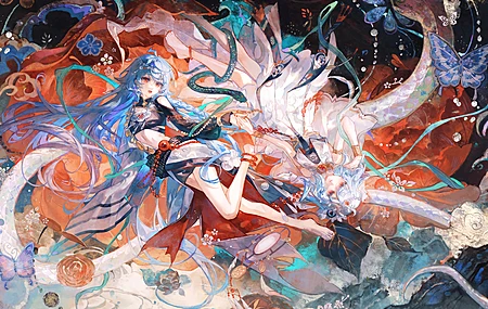动漫 女孩 花 蝴蝶 唯美 2K壁纸