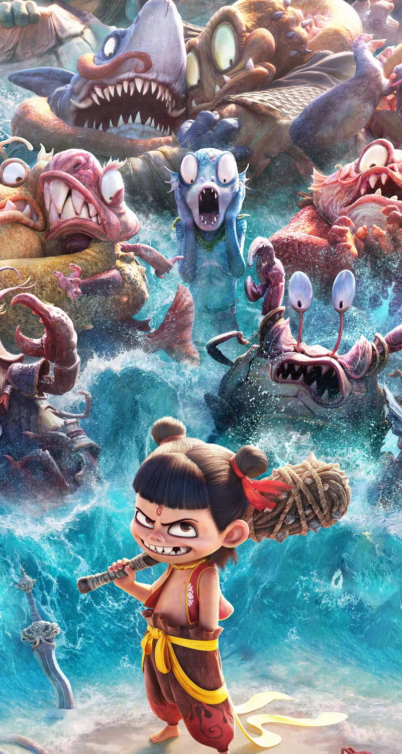 哪吒 魔童闹海 螃蟹 鱼 4k 手机 高清 壁纸 手机壁纸