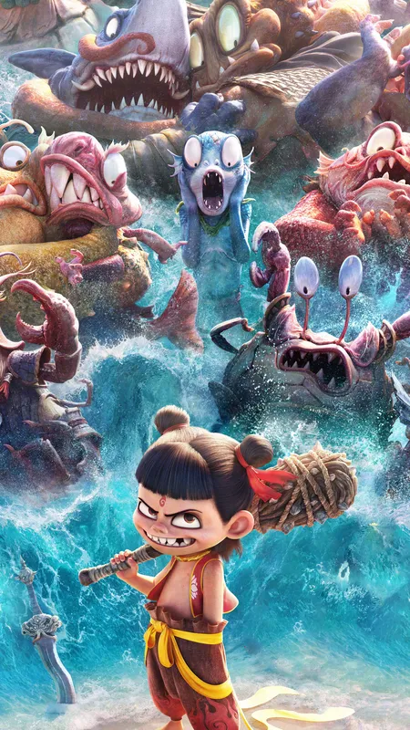 哪吒 魔童闹海 螃蟹 鱼 4k 手机 高清 壁纸 手机壁纸