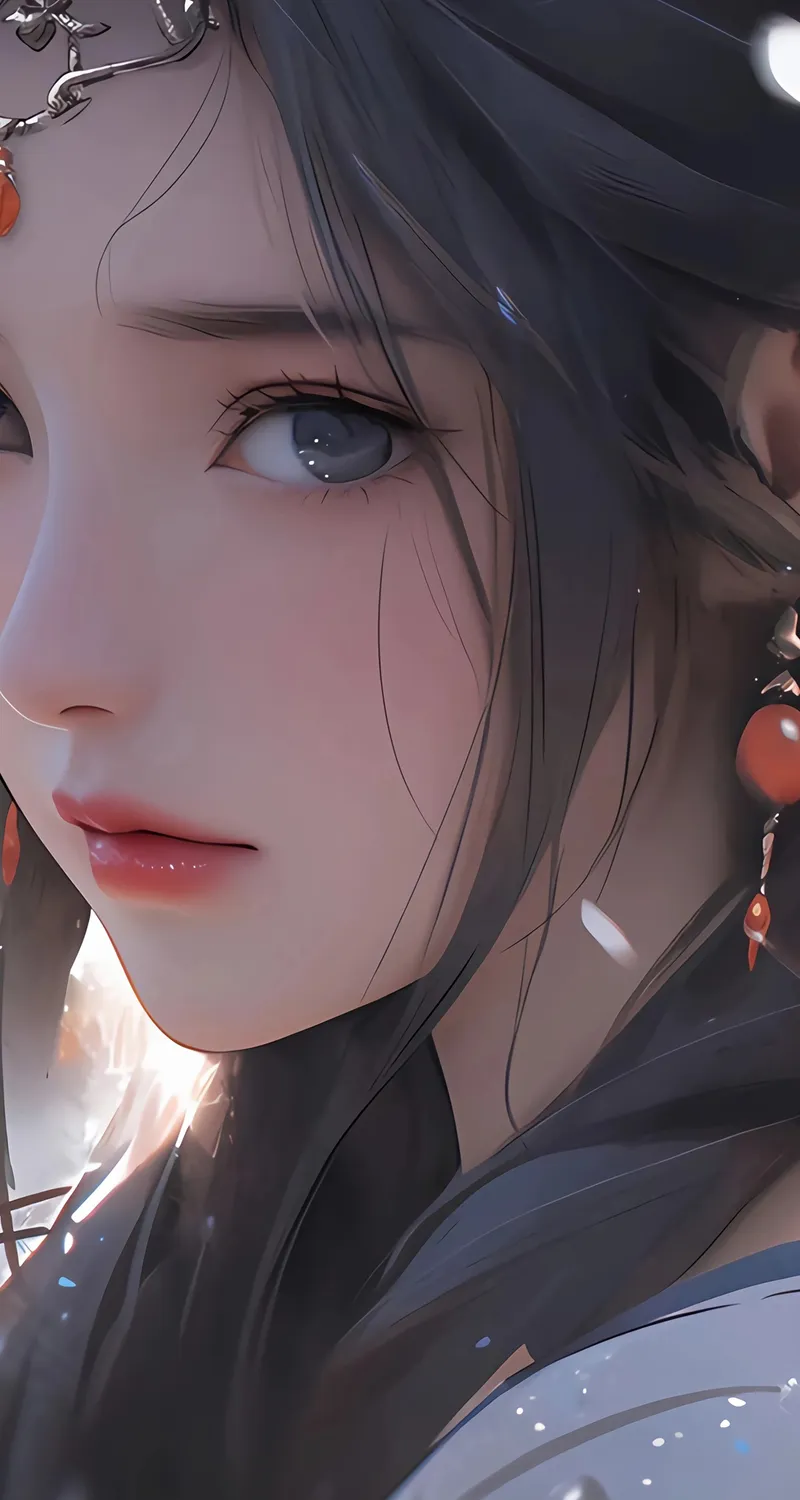 漂亮 动漫 古风 美女 头饰 回头 凝望 4K 手机 壁纸 手机壁纸 2K壁纸