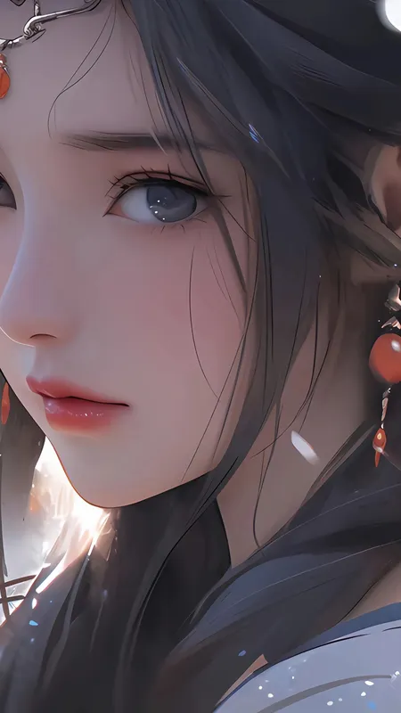 漂亮 动漫 古风 美女 头饰 回头 凝望 4K 手机 壁纸 手机壁纸 2K壁纸