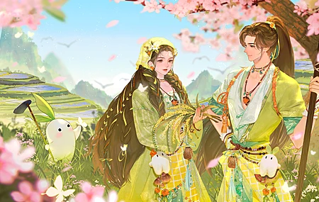 天涯 明月刀 春天 鲜花 情侣 浪漫 4K壁纸