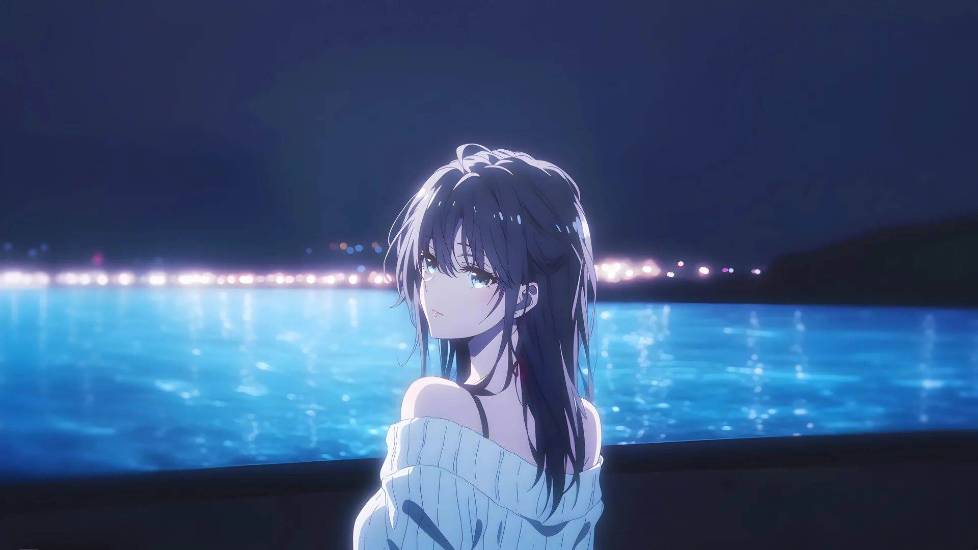 雪 雪乃 回头 海 夜晚 唯美 女孩 少女 美女 4K壁纸