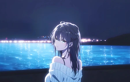 雪 雪乃 回头 海 夜晚 唯美 女孩 少女 美女 4K壁纸