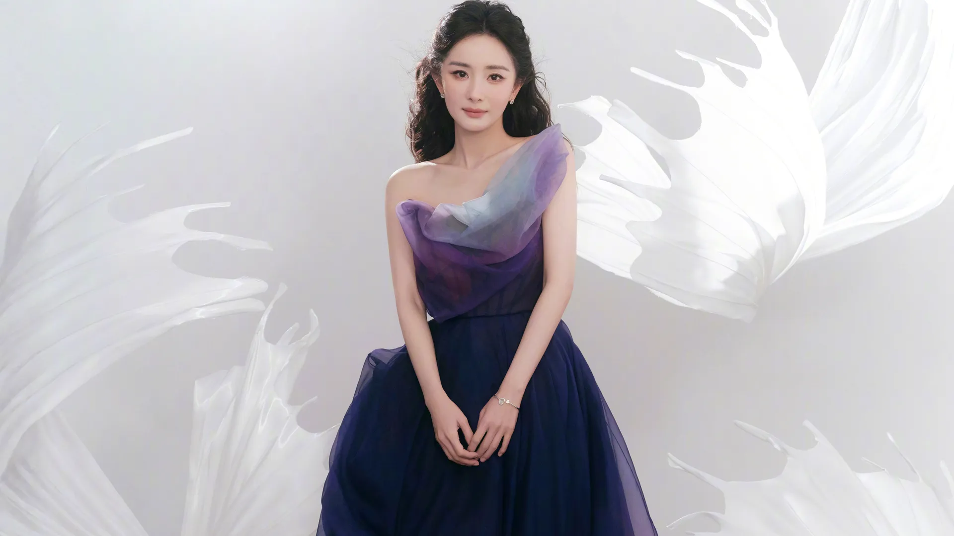杨幂 深蓝 紫裙子 美女 4K壁纸