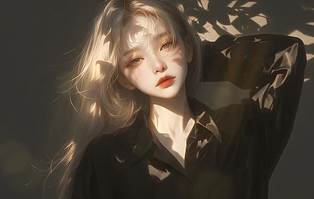 暗色系 动漫 少女 长发 黑色衣服 光斑 酷 4K壁纸