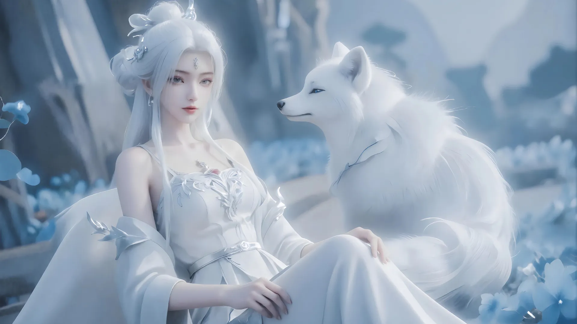 白发 美女 白狐 唯美 古风 玄幻 幻想 4K壁纸