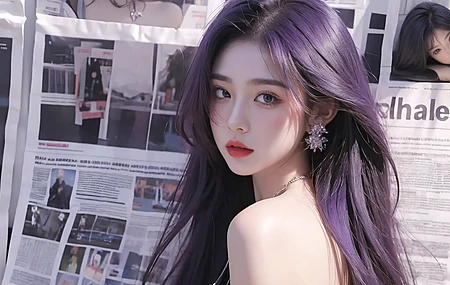 报纸墙 美女 回眸 一笑 回头 4K 4K壁纸