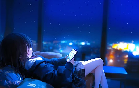 窗外 雪 动漫 桌面 壁纸 女孩 2K壁纸