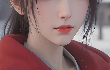 冬 红色衣服 女孩 4k 手机 壁纸 竖屏 动漫 手机壁纸 2K壁纸