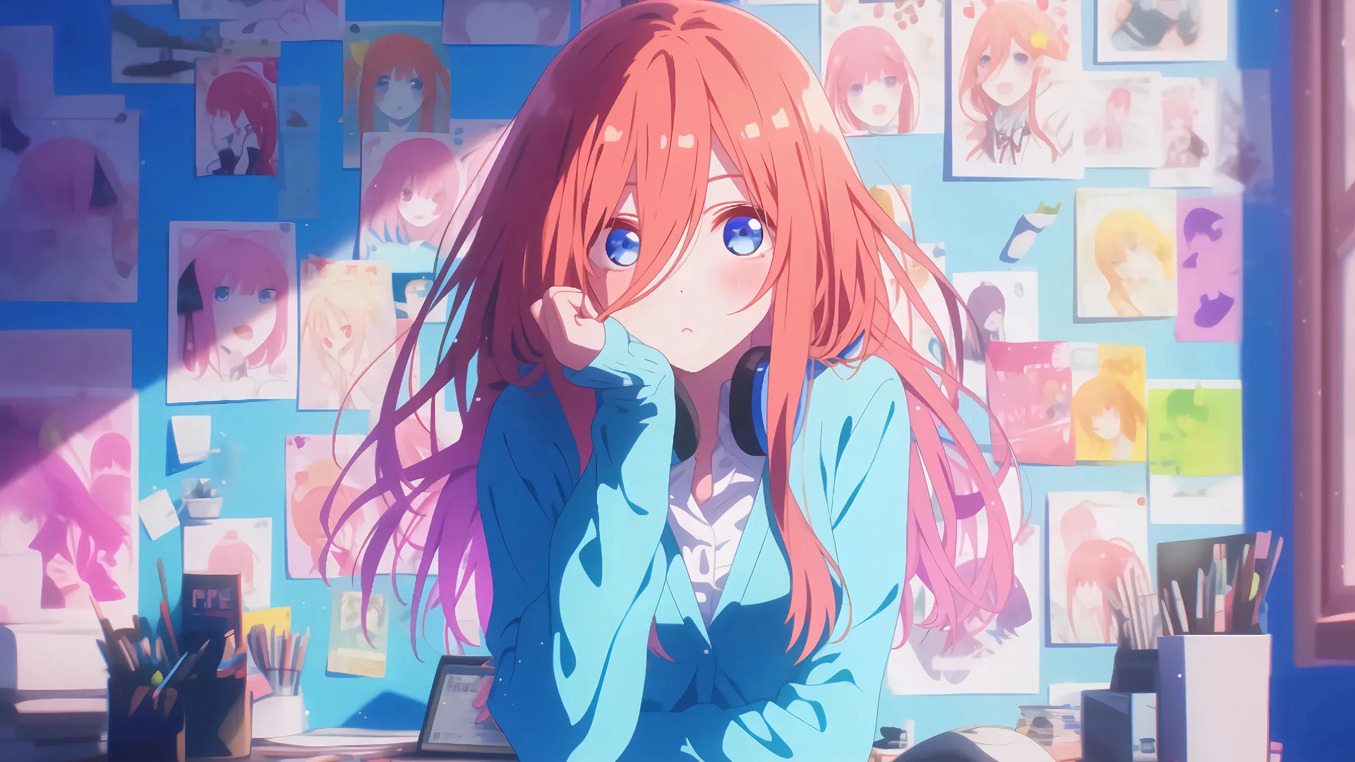 蓝色衣服 动漫 女孩 大头贴 少女 墙纸 4K壁纸