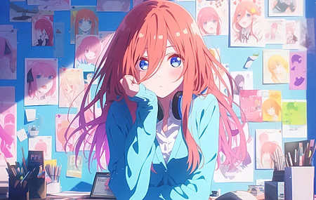 蓝色衣服 动漫 女孩 大头贴 少女 墙纸 4K壁纸