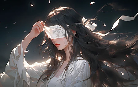 唯美 古风 女孩 长发 蒙眼 4K壁纸