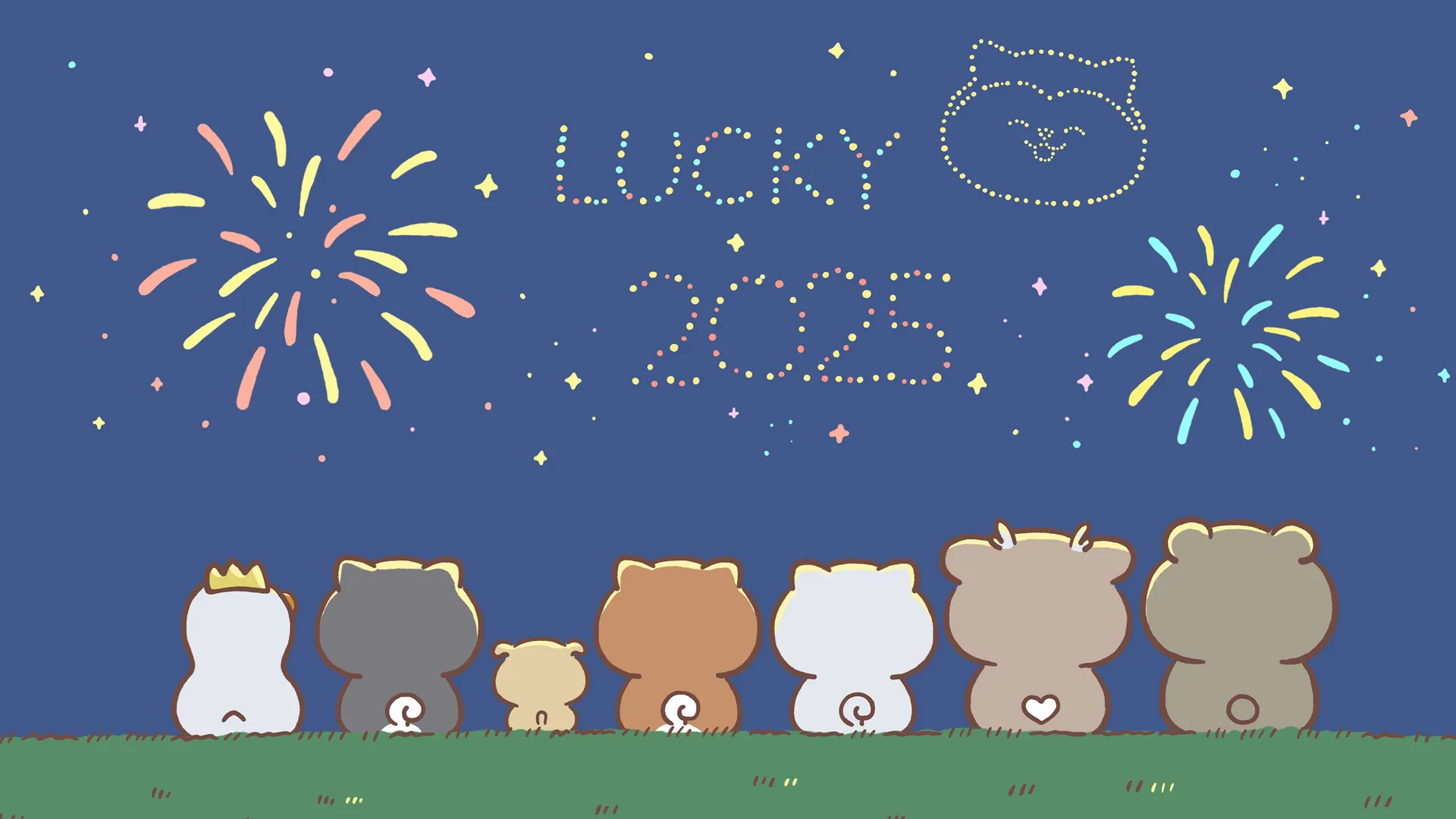 一起看 烟花 可爱 卡通 新年 动漫 2K壁纸