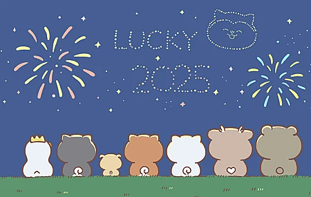 一起看 烟花 可爱 卡通 新年 动漫 2K壁纸