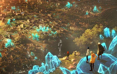 站立 电子 游戏 角色 隐喻 环礁 风景 奇幻 艺术 水晶 城市 景观 废墟 CGI 水草 4K壁纸