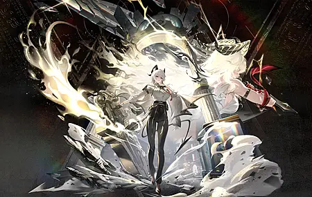 白发 短发 电子 游戏 女孩 呼啸波 扎尼 恶魔角 白衬衫 黑裤子 领带 恶魔 尾巴 4K壁纸