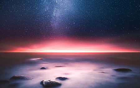 自然 风景 摄影 星星 星空 海水 岩石 天空 4K壁纸