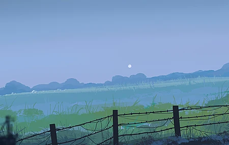 优雅 插图 宽屏 超宽 栅栏 自然 风景 田野 月亮 4K壁纸