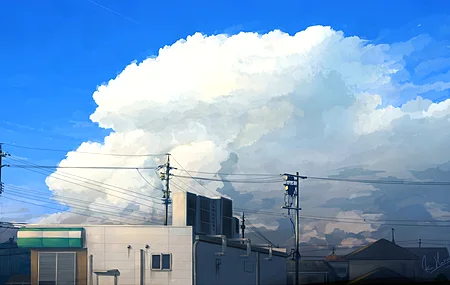 天空 云 电线杆 治愈 动漫 风景
