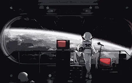 长发 宇航员 动漫 女孩 极简主义 单色 电视 轨道 地球 行星 太空 房间 宇宙飞船 科幻小说 未来 4K壁纸