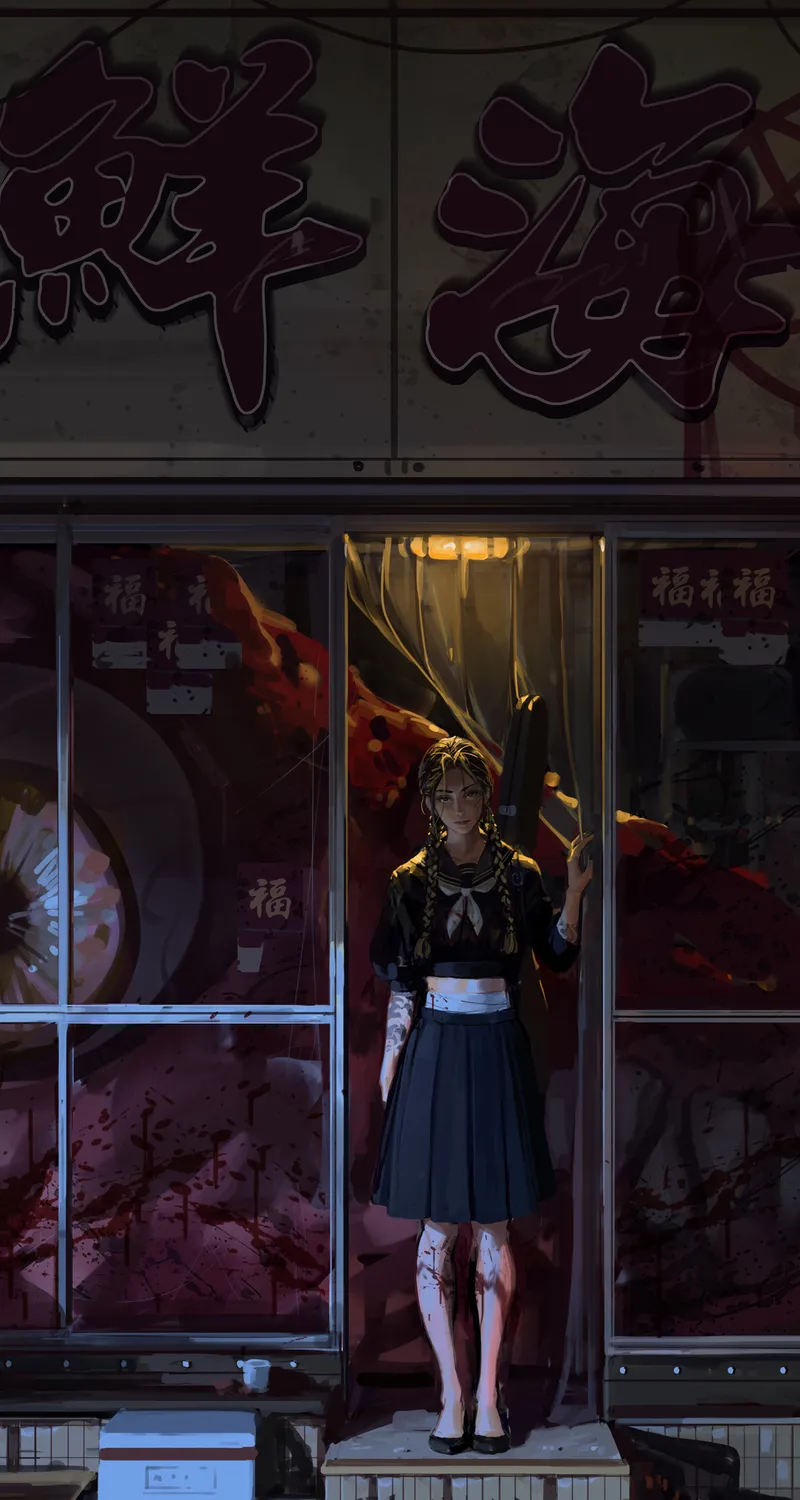 JK 女人 生物 辫子 人物 校服 绘画 女孩 手机壁纸 4K壁纸