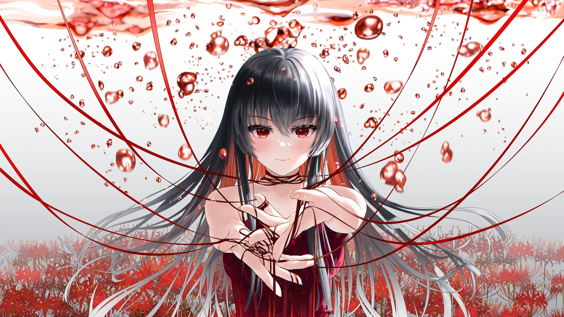原创角色 动漫少女 黑发长发 红瞳 站立 4K壁纸