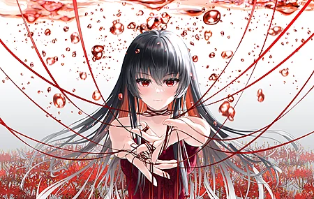 原创角色 动漫少女 黑发长发 红瞳 站立 4K壁纸