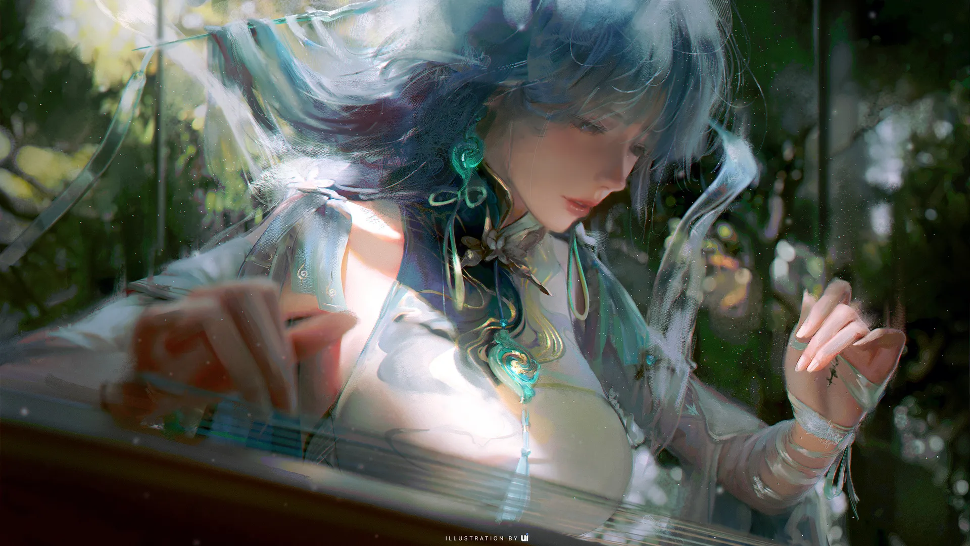 鸣潮 清宵 蓝发少女 坐姿 4K壁纸