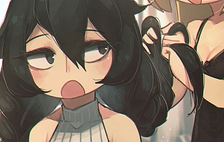 原创女性角色 尖耳朵 金发 黑发 眼镜 绿色眼眸 手机壁纸