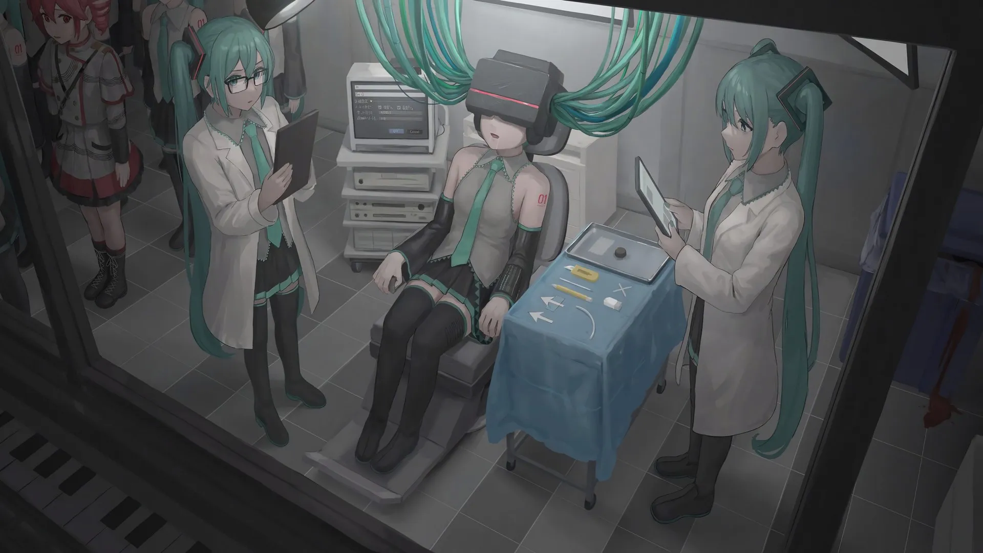 初音未来 重音 Teto 科学家 实验 克隆体 检查观测 数字美术