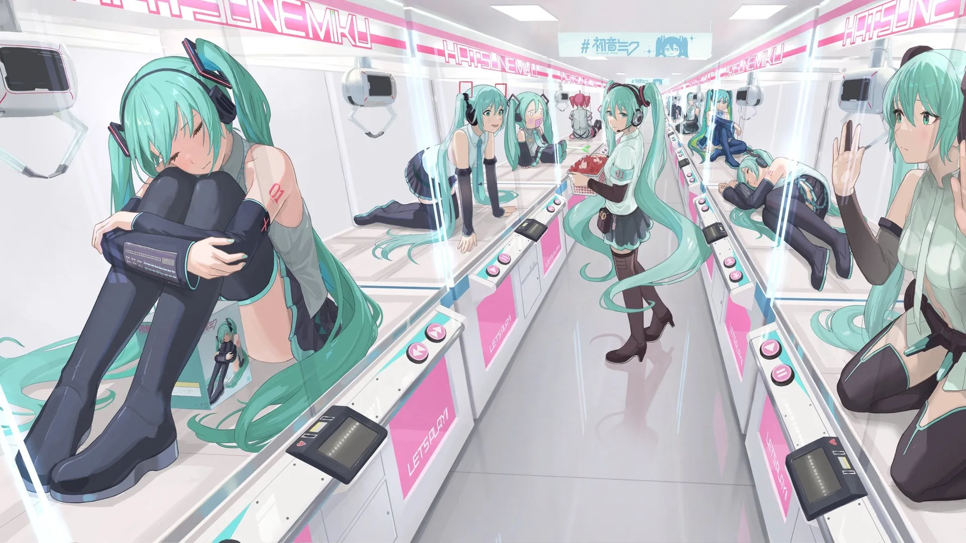 初音未来 重音 Teto 双马尾 街机 克隆体 反乌托邦 青蓝色头发 数字插画