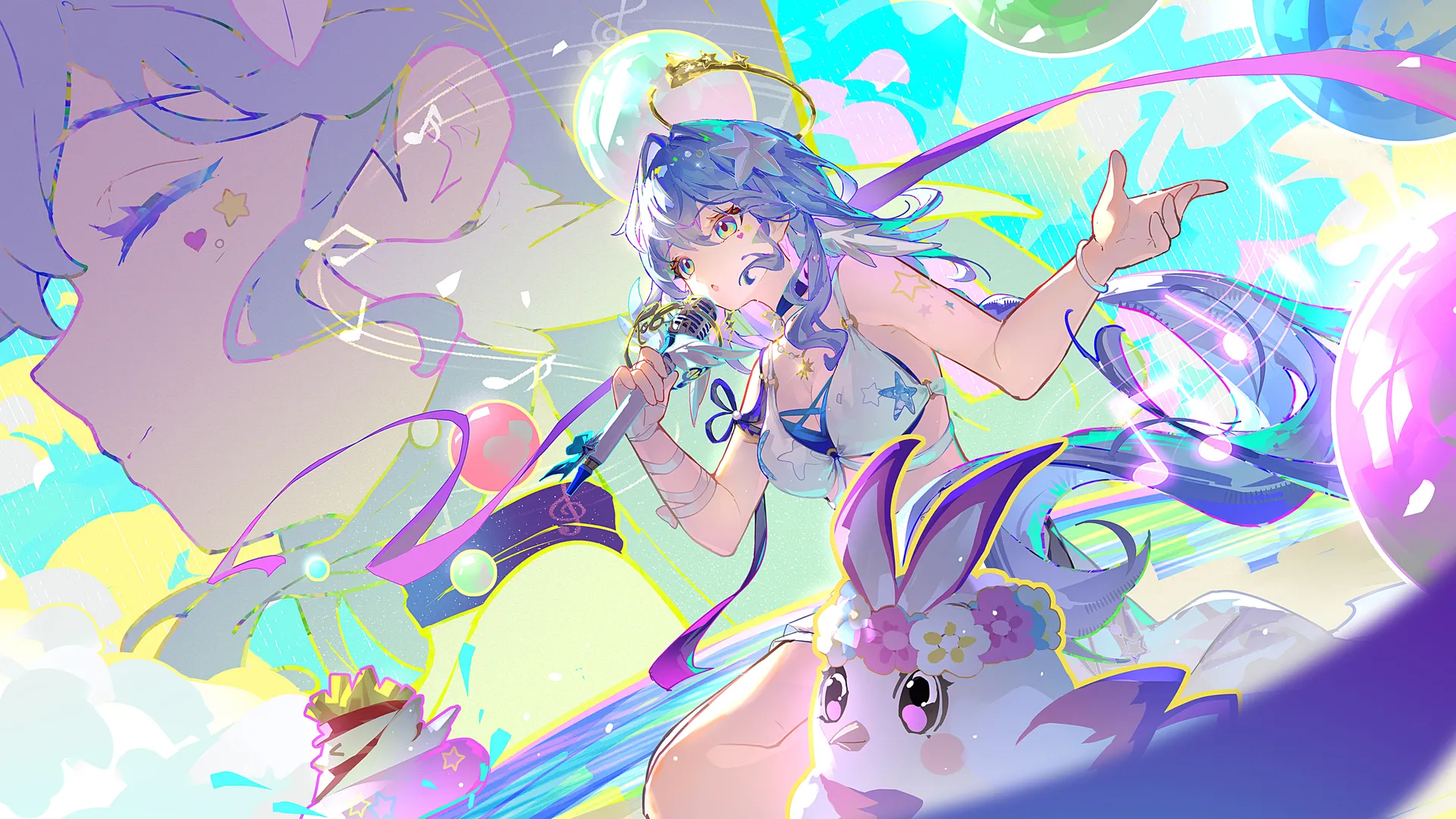 动漫 少女 崩坏：星穹铁道 知更鸟 歌手 麦克风 星星 彩色