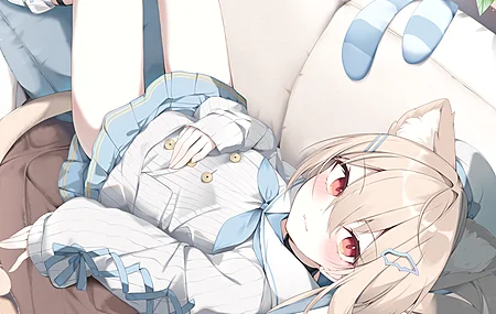 动漫 少女 虹色静香 沙发 猫耳 猫尾巴 帽子 蓝色 4K壁纸