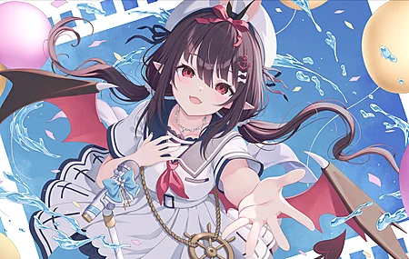 动漫 少女 校服 泪痣 恶魔 翅膀 麦克风 照片 蝴蝶结 魅魔 4K壁纸