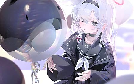 动漫 少女 蔚蓝档案 普拉娜 水手服 女孩 蝴蝶结 白色 气球 4K壁纸