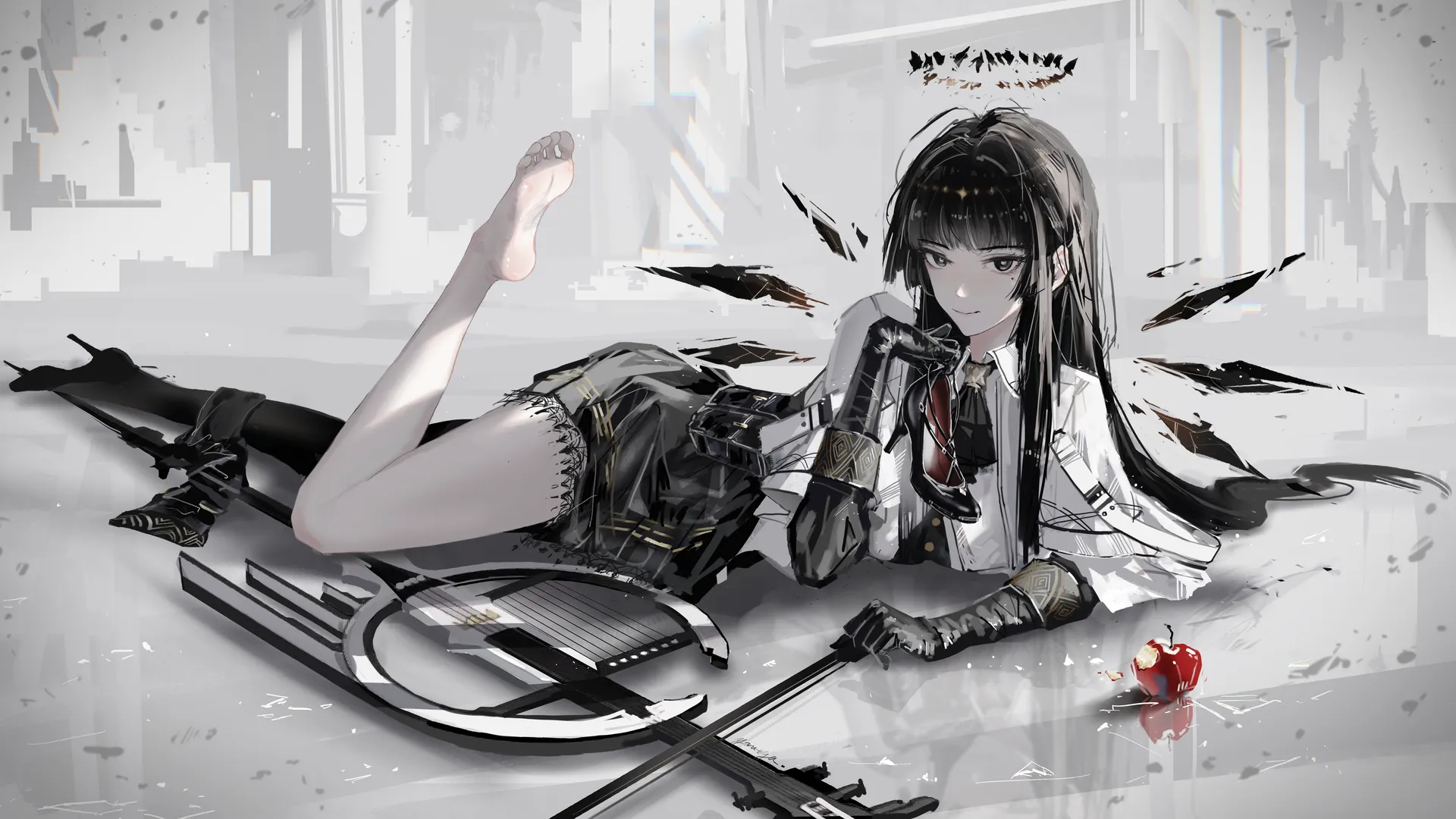 动漫 少女 明日方舟 维罗索萨 灰色 苹果 手套 高跟鞋 4K壁纸