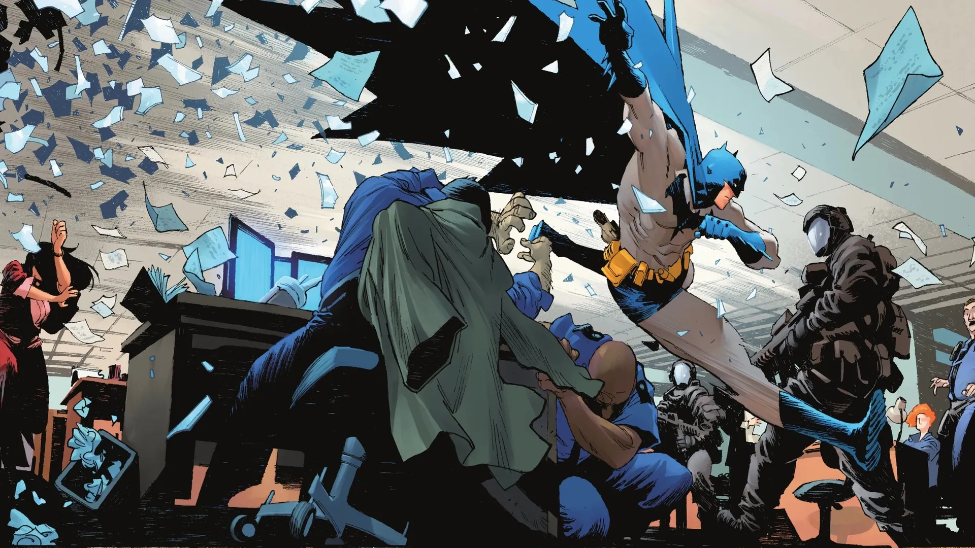 蝙蝠侠 DC 漫画 漫画美术 弹力紧身衣 漫画角色 超级英雄 多功能腰带 披风 蓝色 4K壁纸
