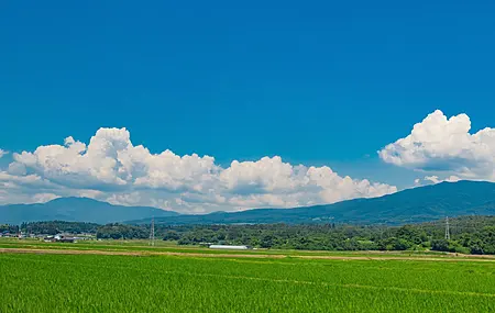 摄影 乡村 风景 田野 夏天 云朵 电线 群山 村庄 绿色 蓝色 天空 户外 4K壁纸