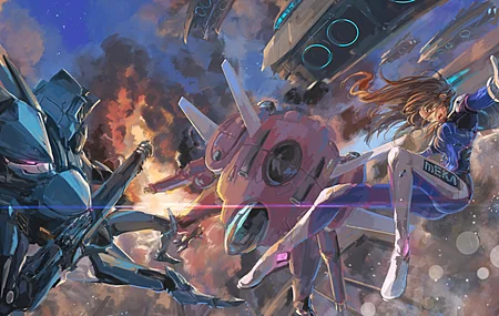 守望先锋 D.Va 紧身连体衣 科幻 宇宙飞船 战斗 火焰 烟雾 星星 光晕 全身 游戏少女 棕发 长发 散景 机甲 天空 4K壁纸