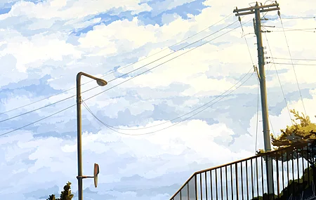 风景 天空 云朵 栏杆 电线杆 阳光 树木 4K壁纸