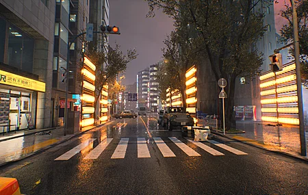 霓虹 幽灵线 街道 灯光 橙色调 夜晚 橙色 黑色 4K壁纸