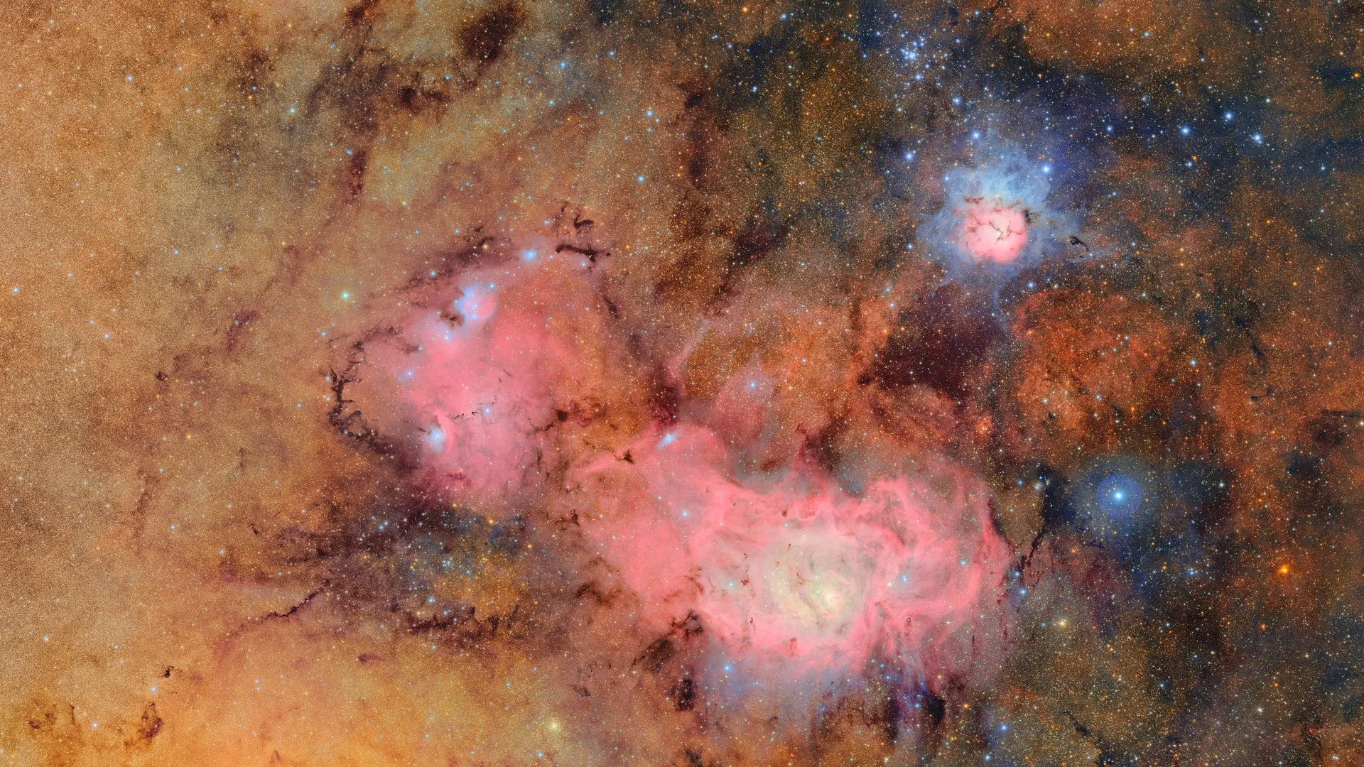 天文台 太空 星云 星辰 橙色调 粉色 星系 摄影 发光 8K壁纸