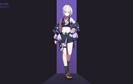 简洁背景 黑色背景 操作系统娘 紫色 4K壁纸