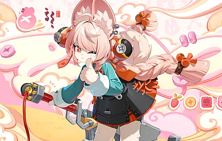 绝区零 昭兔子耳少女 游戏少女 微笑 长发 武器 发饰 呆毛 粉色头发 红色眼眸 倚靠 长袖 粉色 4K壁纸