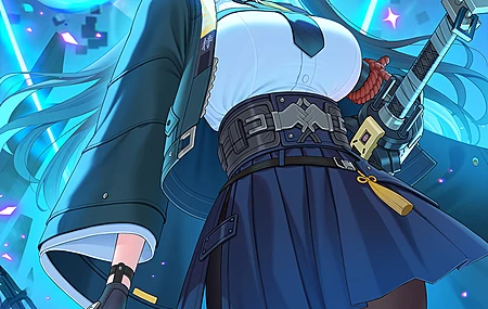 动漫 少女 绝区零 单人 星见雅 长发 黑发 短裙 流苏 露指手套 女学生 校服 领带 蓝色火焰 狐耳少女 连裤袜 手机壁纸